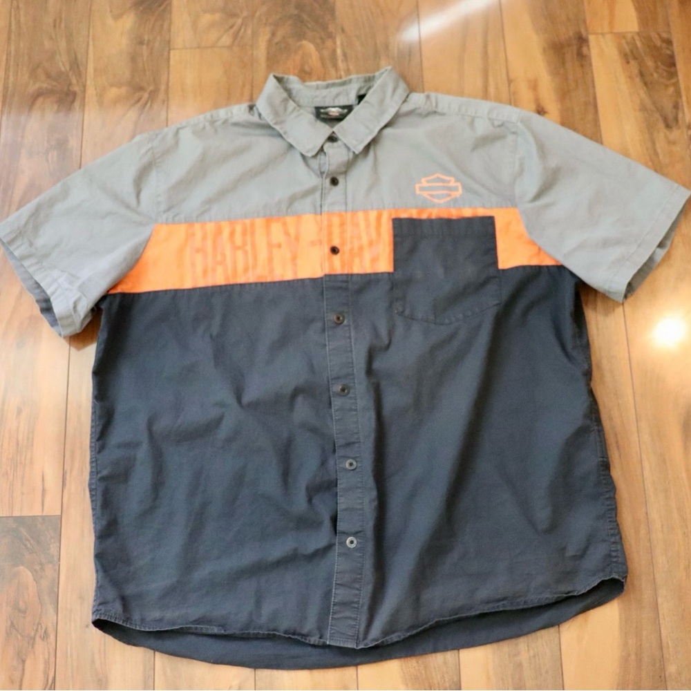 Harley-Davidson Gray Orange Black Short-Sleeve Button-Down